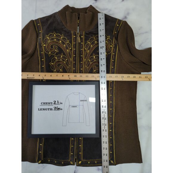 Vintage Bob Mackie Womens Medium Suede Jacket Embroidered Chocolate Brown New - Picture 11 of 12